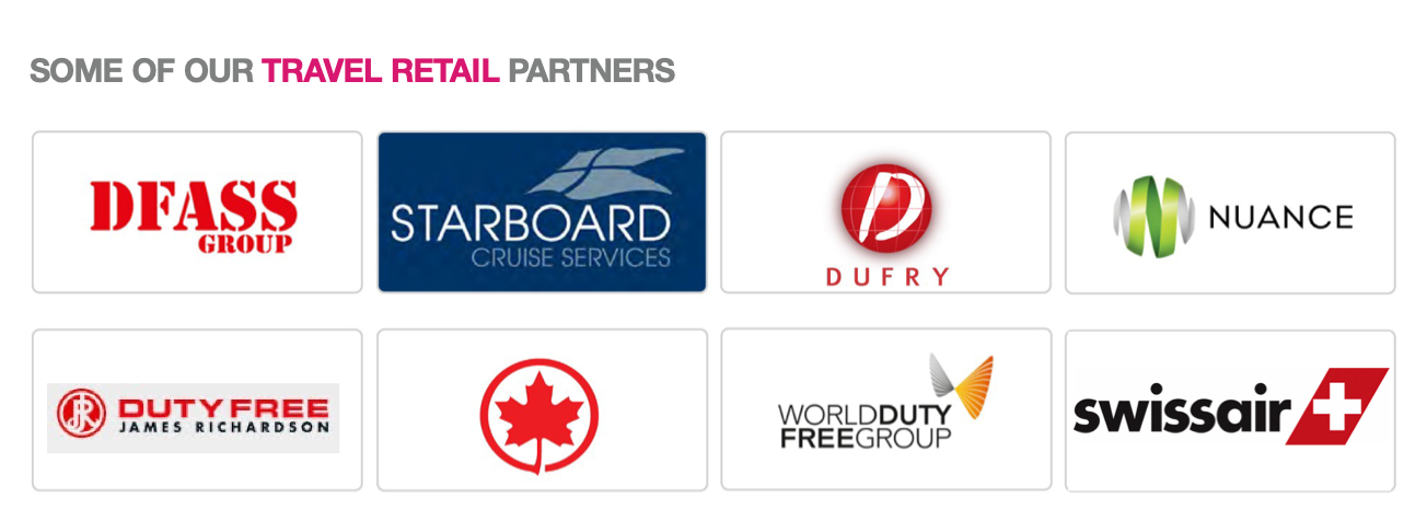 Travel retail partner logos including Nuance and related operators