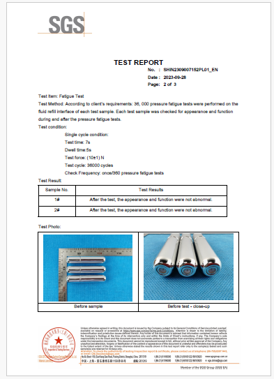 SGS test report for performance and durability